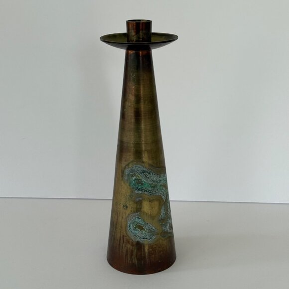 Vintage Brass Taper Candle Holder With Patina Finish 11.5" Tall - Picture 3 of 7